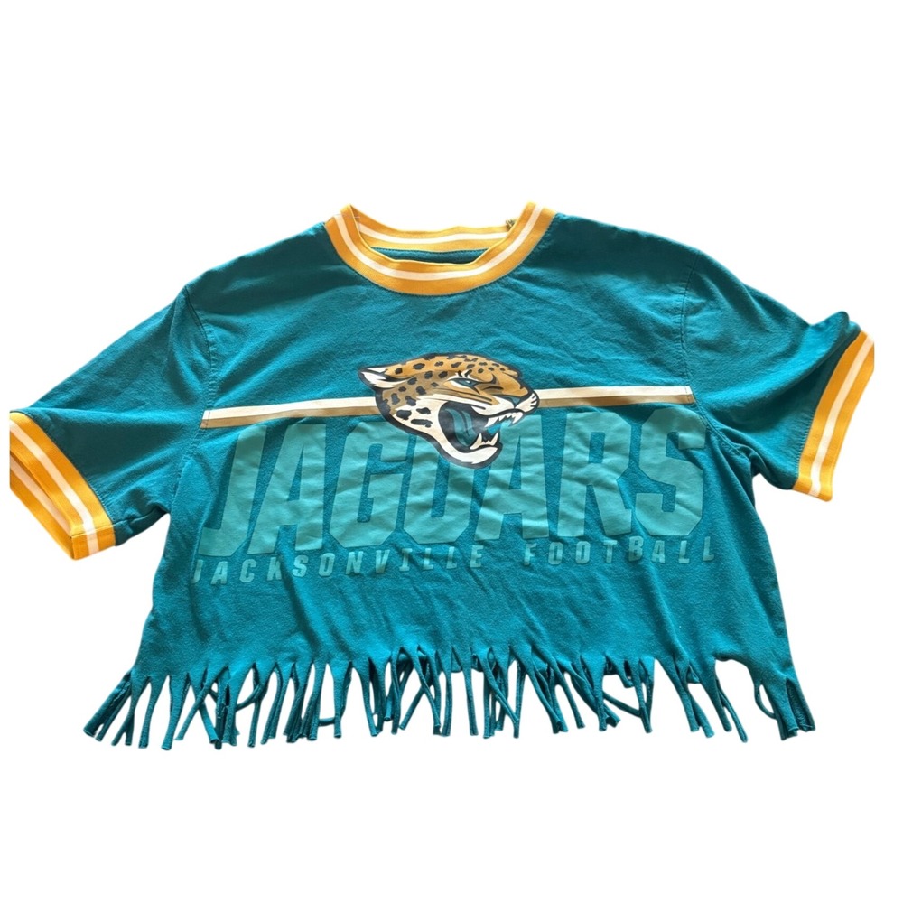 NFL Team Apparel Jacksonville Jaguars Teal Fringe Crop Top Shirt Small